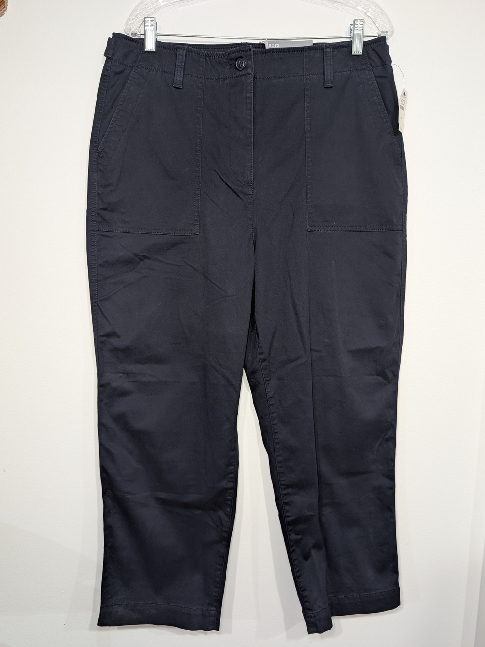 Talbots Navy Blue High Waist Patch Pocket Cropped Straight Leg Pants Women's 14